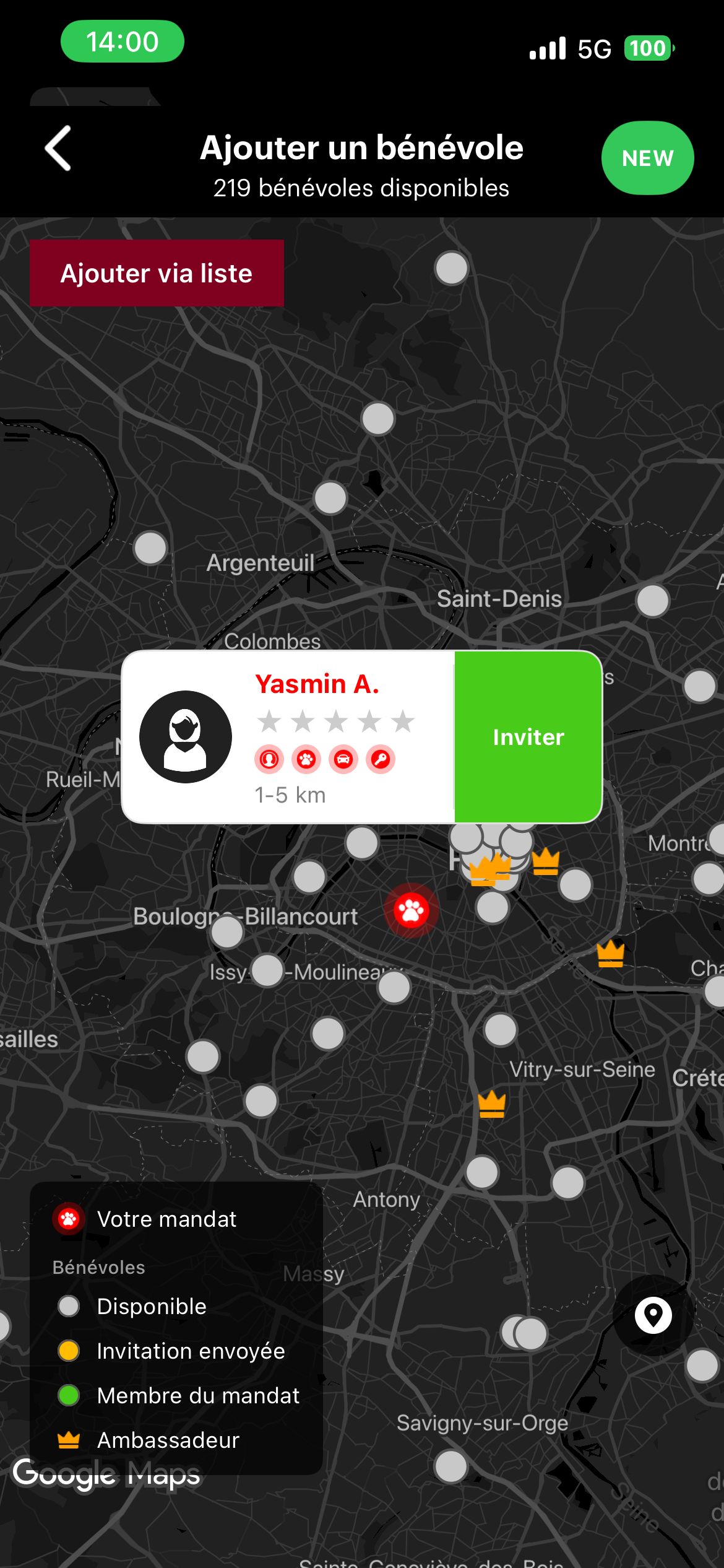 Carte bénévoles — après refonte avec géolocalisation